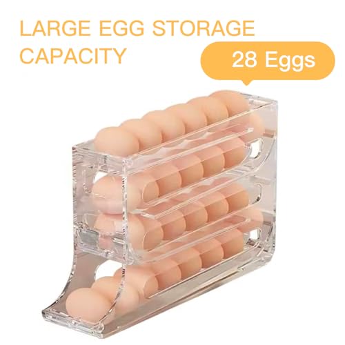 Automatic Rolling Egg Storage For Refrigerator,Fridge Organizer,Space Saving Refrigerator Egg Holder For Fridge,Egg roller holds 28 eggs,For Refrigerator,Kitchen,Cabinets,Tabl(transparent) - color: T.C.