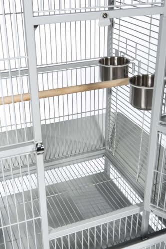 Prevue Pet Products Wrought Iron Select Bird Cage Pewter White Hammertone 3152W | Large Steel Cage with Rolling Stand and Seed Guards, Durable Design, Ideal for Conures and Medium Birds - color: Pewter, size: 24.0"L x 20.0"W x 60.0"H