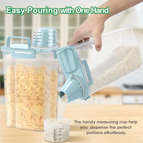 TBMax Rice Container Cereal Storage Container 2 Pack 5 Lbs, Plastic Kitchen Pantry Food Storage Container with Cup, Small Pet Dog Cat Food Dispenser -Blue - color: Blue 3+3Qt