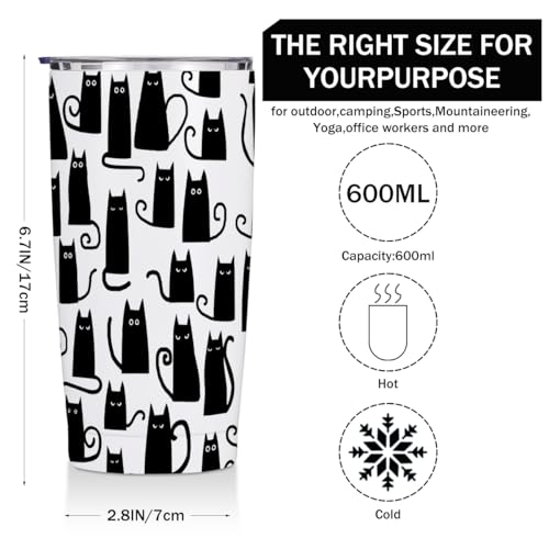 Jztco Cat 20 oz Tumbler, Cute Cat Stainless Steel Insulated Water Bottle | Cat Themed Insulated Travel Coffee Mugs, Cat Lover Gifts for Women Girls Mom Christmas Birthday Gifts - color: Multi 1353