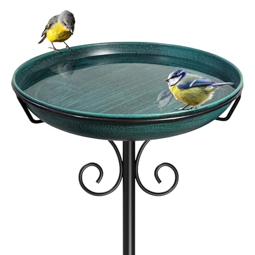38In Freestanding Bird Bath for Outside, Detachable Birdbaths with Metal Stake, Bird Bath Feeder Bowl for Outdoors Garden Patio Yard Lawn,Sturdy Upgraded 5 Pronged Base (Green) - color: Green