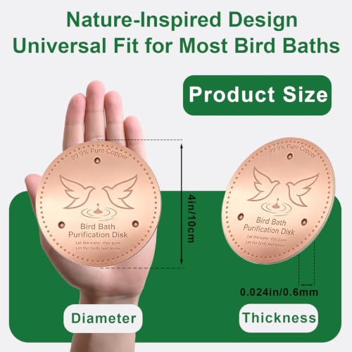 2 Pack Bird Bath Copper Discs, 99.9% Pure Copper Disk Cleaner with Triple-Point Support, Reinforced Design for Safe Clean Water, Universal Fit for Outdoor Birdbaths and Bowls, All-Season Use