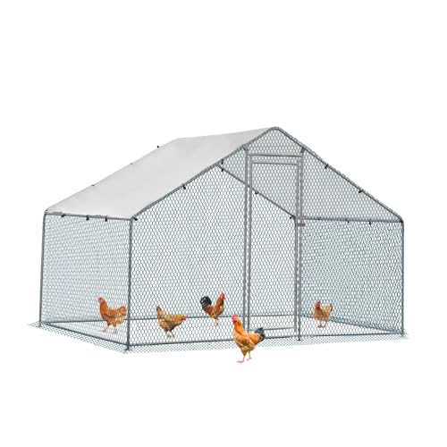 Large Metal Chicken Coop with Run, Walkin Chicken Coop for Yard with Waterproof Cover, Spire Roof Large Poultry Cage for Hen House, Duck Coop and Rabbit Run (6.5x6.5x6.5ft) - size: 6.5x6.5x6.5ft