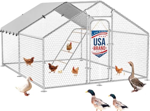 10 x 13.2 x 6.4 FT Metal Chicken Run, Chicken Coop with Cover | Reinforced frame, Walk-in Chicken Coop, Waterproof Cover, Side Hardware Cloth, Roosting Perch, Backyard & Farm Use - size: 157.4"L x 118.3"W x 78.1"H