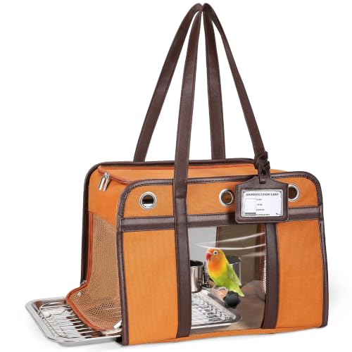 Sanmoncare Airline Approved Bird Carrier for Parrots, Travel Bird Cage Carrier for Cockatiels Conures Small Birds, Portable Pet Carrier Bag with Removable Tray, Breathable Mesh Windows, Dark Orange - color: Sleek Dark Orange