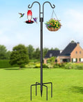 Shepherds Hooks for Outdoor Plant Hanger Hummingbird Feeders for Outdoors | Double Shepherds Hooks ,86 Inch Bird Feeder Pole, Thick Heavy Duty Bird Feeder Stand with 5-Prong Base,Solar Light,7 Pack - size: 76inch