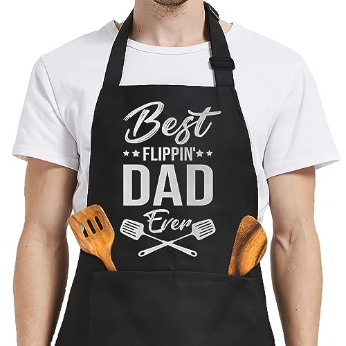 SANDJEST Funny Mens Aprons with Pockets for BBQ Grilling Cooking Grandpa Husband Apron for Birthday Christmas Father's Day - color: Dad