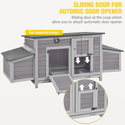 Chicken Coop for 3-4 Chickens, Large Chicken House with 2 Nesting Boxes & 6 Perches, Weather-Resistant Solid Wood Poultry Coop with Removable Cleaning Tray, Suitable for Backyard Patio Garden - color: Grey, size: 67.2"L x 25.4"W x 28.1"H