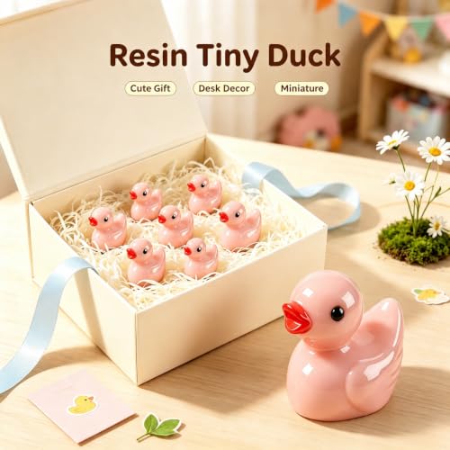 100 Pcs Mini Resin Ducks Tiny Ducks Miniature Duckies Bulk Figures for Garden Micro Landscape Home Prank Game Micro Landscape Aquarium Dollhouse Ornament DIY Handmade School (Pink) - color: Pink