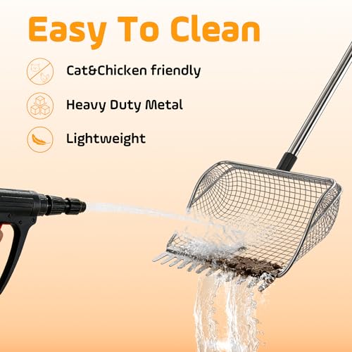 Chicken Poop Scooper for Chicken Coop, Stainless Steel Durable Manure Shovel with Infinitely Adjustable Length Handle, Poultry Cleaning Tool (1-Pack)
