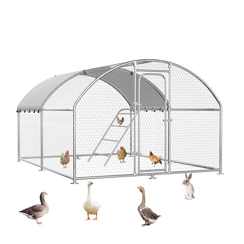 Large Metal Chicken Coop with Roosting Perch and Cover | Dome roof chicken run with waterproof UV-resistant cover, 10' W x 13.2' L x 6.4' H spacious enclosure for chickens, ducks - size: 158.4"L x 120.0"W x 76.8"H