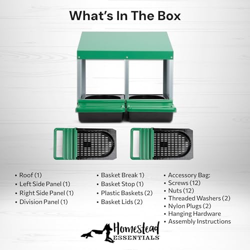 Homestead Essentials Classic Style 2 Compartment, Forward Rollout and Rollaway, Hen & Chicken Nesting Box with Integrated Perch and Protective Egg Laying Collection Lids - size: 20.8"L x 20.5"W x 20.0"H
