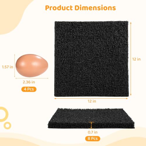 8 Pcs Chicken Nesting Pads, Washable Nesting Box Liners for Chicken Coop, Reusable Plastic Nest Box Pads with 4 Pcs Fake Wooden Eggs, Chicken Laying Mats, 12×12×0.8 inch - color: Black