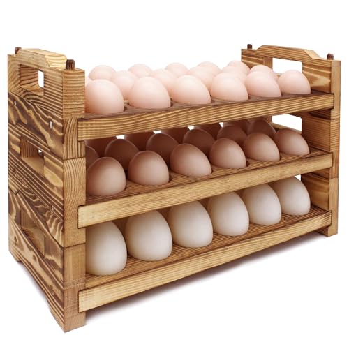 Wooden Egg Holder Countertop Fresh Egg Holders Firewood Egg Collecting Rack for Gathering Fresh eggs, Stackable with 54 eggs, Home Kitchen Organizer, Set of 3 PCS