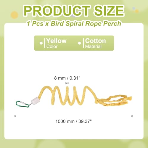 Bird Rope Perch Swing, Spiral Rope Perch Standing Pole Accessory Climbing Swing Paw Grinding 39 Inch, (Yellow) Intended for Parrot/Parakeet/Budgies/Cockatiels/Lovebirds - color: Yellow, size: 39 Inch