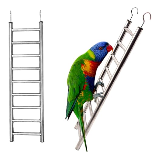 Stainless Steel Bird Ladders 9-Step Parrot Ladder Hanging Bird Cage Climbing Toys with Hooks Birds Exercise Toy for Parakeets, Parrots, Cockatoo，Rust-Resistant and Easy to Clean (1 PCS) - color: 1 PCS