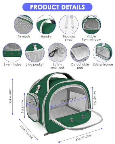 Bissap Bearded Dragon Travel Carrier, Portable Guinea Pig Carrier Bag Tortoise Carrier Pouch for Bunny Hamster Chinchilla Hedgehog Lizard Bird Outgoing Reptile Travel Carrying Case - Green - color: Green