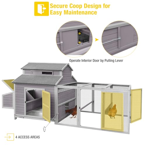 35.3ft² Large Chicken Coop with Run, Wooden Poultry Cage with Pull Out Trays & Nesting Box, Outdoor Rabbit Hutch Duck House for Backyard Garden - color: Grey, size: 115.0"L x 50.0"W x 56.0"H