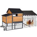 AIVITUVIN Chicken Coop Mobile for 6-8 Chicken Large Chicken House with Metal Frame Chicken Tractor with Wheels Wood Hen House Poultry Cage - size: 85.6"L x 40.6"W x 48.2"H