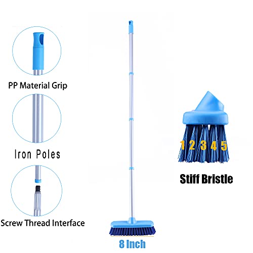 YONILL Deck Scrub Brush with Long Handle for Indoor and Outdoor Cleaning | Stiff Bristle Scrubbing Brush, 50" Adjustable Handle, Floor Scrubber Brush for Bathroom, Shower, Tile Floors, Garage, Patio