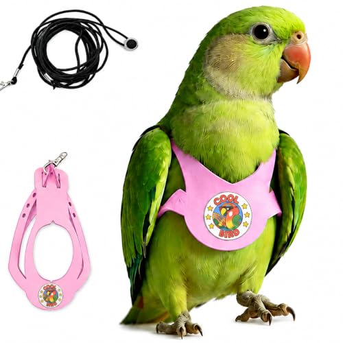 Bird Harness and 3M Elastic Flight Leash, Adjustable Parrot Harness for Budgies, Parakeets, Lovebirds, Cockatiels, Conures, Quaker Parrots, Pigeons(Pink, S) 6350-18 - color: Pink, size: S,for Green Cheek and similar size birds