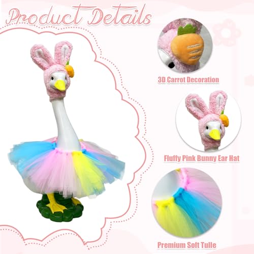 Porch Goose Statue,20" Large Resin Figurine Indoor & Outdoor Garden Decor | Porch Goose Figurine with Easter Outfits,Decoration Set,for Lawn Patio Yard Housewarming Gifts - style: rabbit ear hat goose