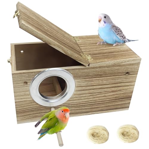 PINVNBY Parakeet Nesting Box, Carbonized Wood Bird Box, Wood Breeding Box for Birds, Budgie Lovebirds Conure Finch Parrot Canary (L: 11.8 x 5.9 x 5.9 inch) - size: L: 11.8 x 5.9 x 5.9 inches