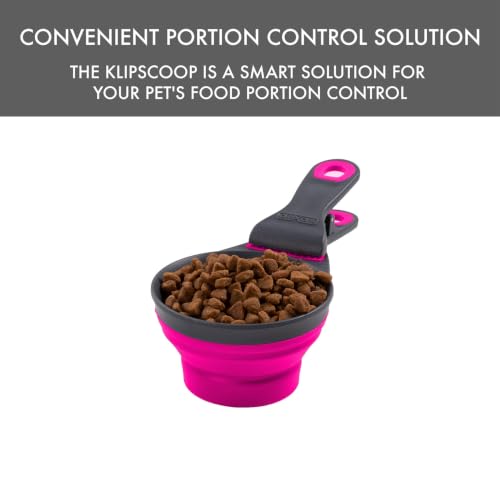 Dexas Popware for Pets Collapsible Klip Scoop, 3-in-1 Pet Food Scoop, Measuring Cup and Bag Clip, 2 Cup Capacity, Fuchsia - color: Fuchsia, size: 2 Cup Capacity