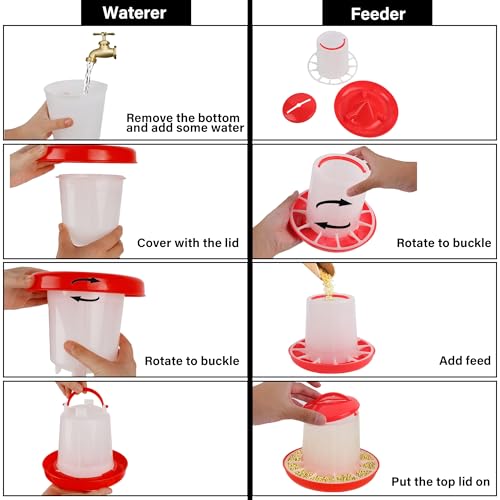 winemana Chick Feeder and Waterer Set – 1 LB + 1 L Hanging Plastic Containers for Outdoor Baby Chicks Small Poultry Drinkers Feeders
