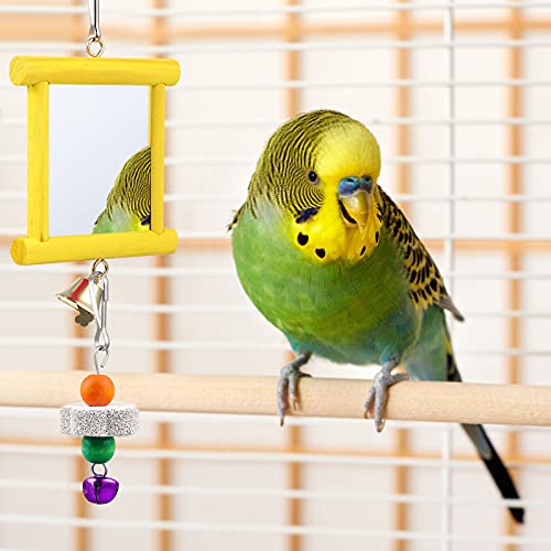 Sumind 2 Pieces Chicken Mirror Toys Hanging Swing Mirror with Bell Wooden Pecking Toy and 4 Pieces Beak Grinding Molar Stones for Hens Birds Parrots | Clip on Wide Brim Golf Visors, Adjustable Elastic Headband Sun Hat, Lightweight Sport Cap for Summer Out