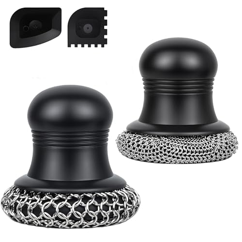 316 Upgraded Cast Iron Scrubber with Pan Scraper,Cast Iron Cleaner for Grill Pan Skillet Wok Carbon Steel,Ergonomic to Hold Easy to Use Dishwasher Safe ((Small&Large Chainmail,2pcs)) - size: (Small&Large ChainMail,2pcs)