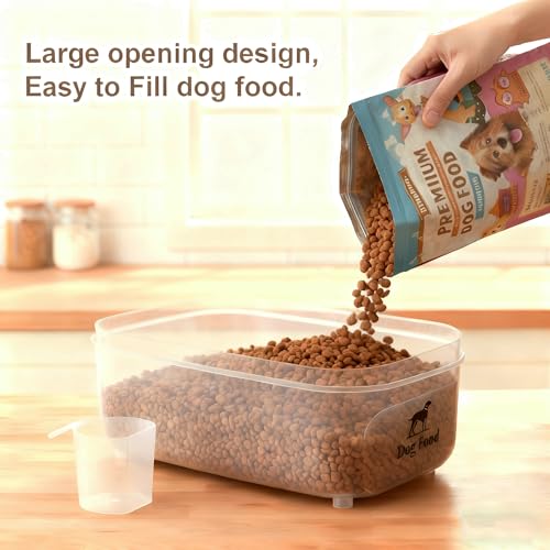 Dog Food Storage Container,6L/6~7Lbs Pet Food Container with Sliding Lid, Clear Storage Bin For Dog Puppy Dry Food Kibble with Measuaring Cup
