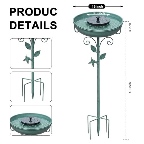 Solar Bird Bath Fountain, Green Metal Stand, 7 Nozzle, Outdoor Garden Decor - color: Green