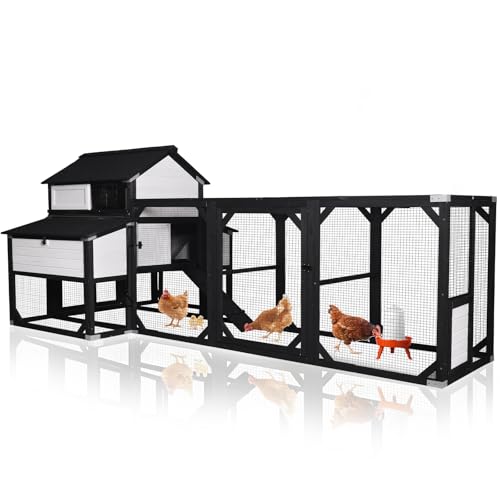 Aivituvin Extra Large Chicken Coop for 8-10 Chickens, Reinforced Structure Outdoor Wooden Chicken House with 6 Nesting Boxes, Extended Run, Waterproof Roof, Iron Edge, Black, 118" L x 26" W x 50" H