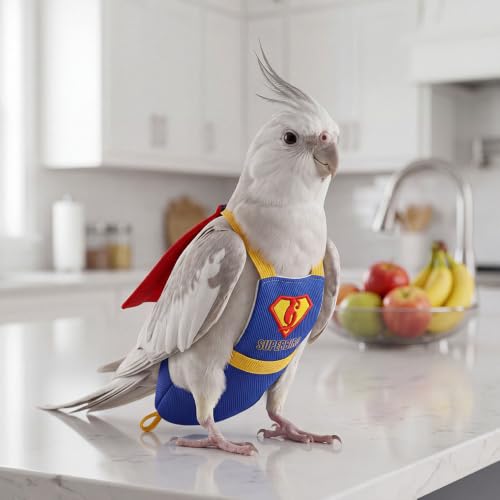 Parrot Flight Suit Diaper (Without Leash) - Reusable Bird Diaper for Budgies, Lovebirds, Cockatiels, and More - Fabric Bird Suit (Blue Superman-S) - size: Blue superman-S