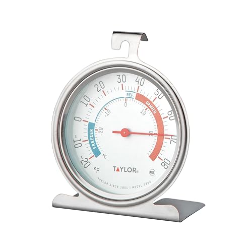 Taylor 5924 Large Dial Kitchen Refrigerator and Freezer Analog Thermometer, 3-Inch Dial, Easy to Read, Silver Finish, Accurate Temperature Monitoring - size: 1 Pack