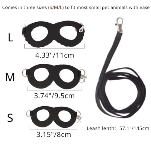 MANON ROSA Sugar Glider Harness and Leash Set, Adjustable 3 Pcs Vest, Black | Escape-Proof Design, Comfortable Adjustable Vest, Suitable For Small Pets, Durable Material, Easy To Wear, Secure Leash 57.1 - color: 01 Black