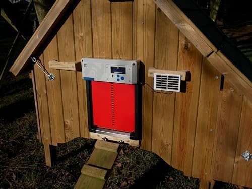 ChickenGuard AIO Complete Automatic Chicken Coop Door Plus Solar Kit | Solar-powered automatic chicken door opener with timer/light sensor, anti-pinch, weather-resistant anti-lift aluminum door