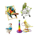DRESSO Bird Toys for Parakeets Cockatiels Conures Lovebirds - 4PCS Parrot Training Toy Set with Mini Shopping Cart, Rattle, Ring Stacker & Beach Chair, Fun Bird Interactive Toys Set