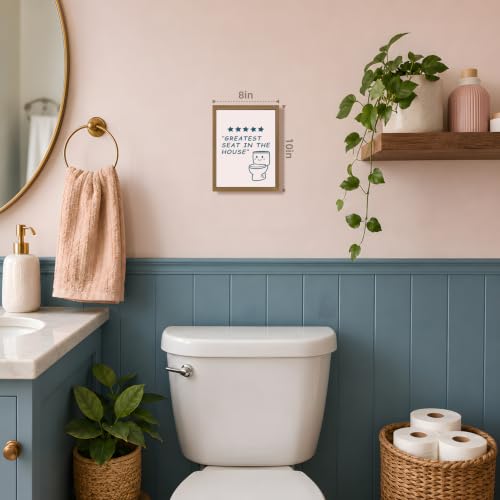 GELDSTEI Wood Framed Greatest Seat in the House Bathroom Wall Art 8x10 in | Cute Toilet Illustration Wall Decor, Humorous Wall Decor for Powder Room and Guest Bathroom, Fun Gift for Family Friends - color: Toilet, size: 10"L x 8"W
