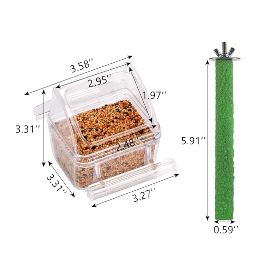 IBWell 2 Pack Clear Water Bowl and Food Container - Bird Cage Feeder With Perch for Parakeets - No Mess Design - color: clear