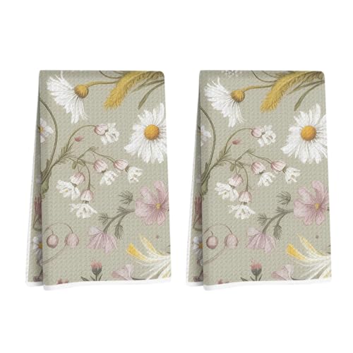 2 Pcs Vintage Flower Butterfly Kitchen Towels Decorative Hand Towels | Absorbent Soft Microfiber Towels for Bathroom, Kitchen, Housewarming Gifts for Women, Mom, Dish Cloths - color: Multi 1219