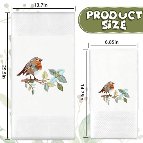 JarThenaAMCS 2Pcs Bird Hand Towels Branch Leaves Bird Embroidered Cotton Bathroom Towels Dish Towel with Ribbons for Drying Cleaning Cooking Gift, 29.5 x 13.7 Inch