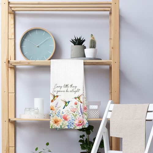 Inspirational Hummingbird Floral Kitchen Towels, Inspirational Gifts for Women, Every Little Thing is Gonna Be Alright Motivational Hand Towels of Bathroom, Hummingbird Gifts for Women - color: Hummingbird