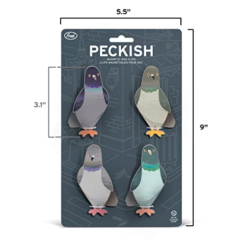 Genuine Fred PECKISH, Pigeon Magnetic Bag Clips, Set of 4, Chip Clips, Bag Clips for Food, or for use on the fridge - style: PECKISH