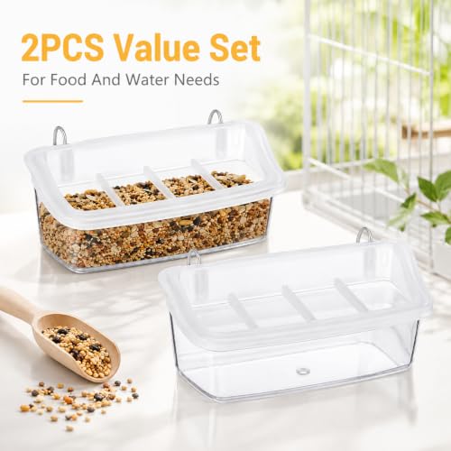 2Pcs Bird Feeder for Cage, Transparent Hanging Bowl for Parakeets & Birds | bird cage feeder with hanging design for food and water, helping keep cages cleaner for parakeets and small birds