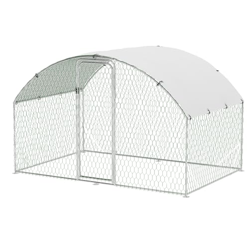 Large Metal Chicken Coop, Metal Chicken Run with Waterproof and Anti-Ultraviolet Cover for Outside, 9.8 x 6.5 x 6.5 Ft Walk-in Poultry Cage, Outdoor Chicken Pen for Backyard and Farm - size: 9.8 x 6.5 x 6.5 ft