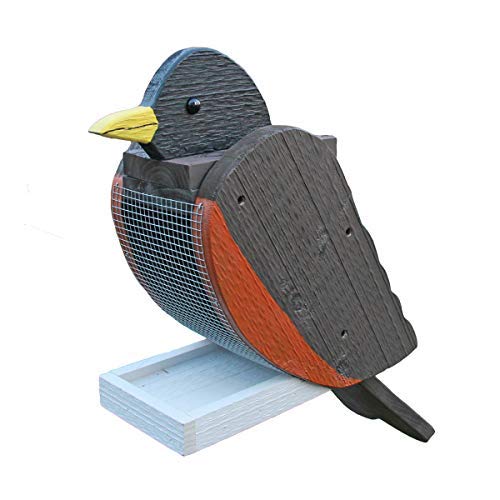 Outdoor Hanging Bird Feeder Seed Tray, Robin Bird Shaped Wooden BirdFeeders with Easy Refill Head - Bird Feeders for Outdoors Hanging - Hanging Bird Feeder - Bird Feeders for Outside - color: Robin