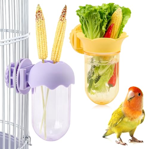 2Pcs Bird Cage Feeder for Vegetable, Parrot Veggies Holder with Water Storage, Hanging Feeder for Canary Finch Parakeet Budgie Cockatiel Lovebird