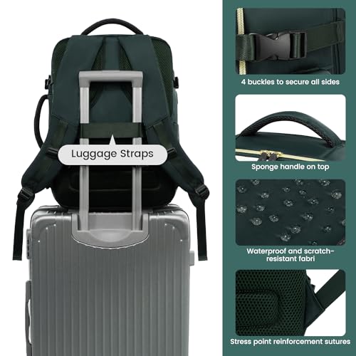 LOVEVOOK Travel Backpack for Women, 40L Carry On Backpack with 3 Packing Cubes,TSA Personal Item Travel Bag Airline Approved, Water Resistant Weekender Overnight Luggage Daypack, Fits 17 Inch Laptop - color: H-green-beige-black, size: Large - 17.3 Inch -